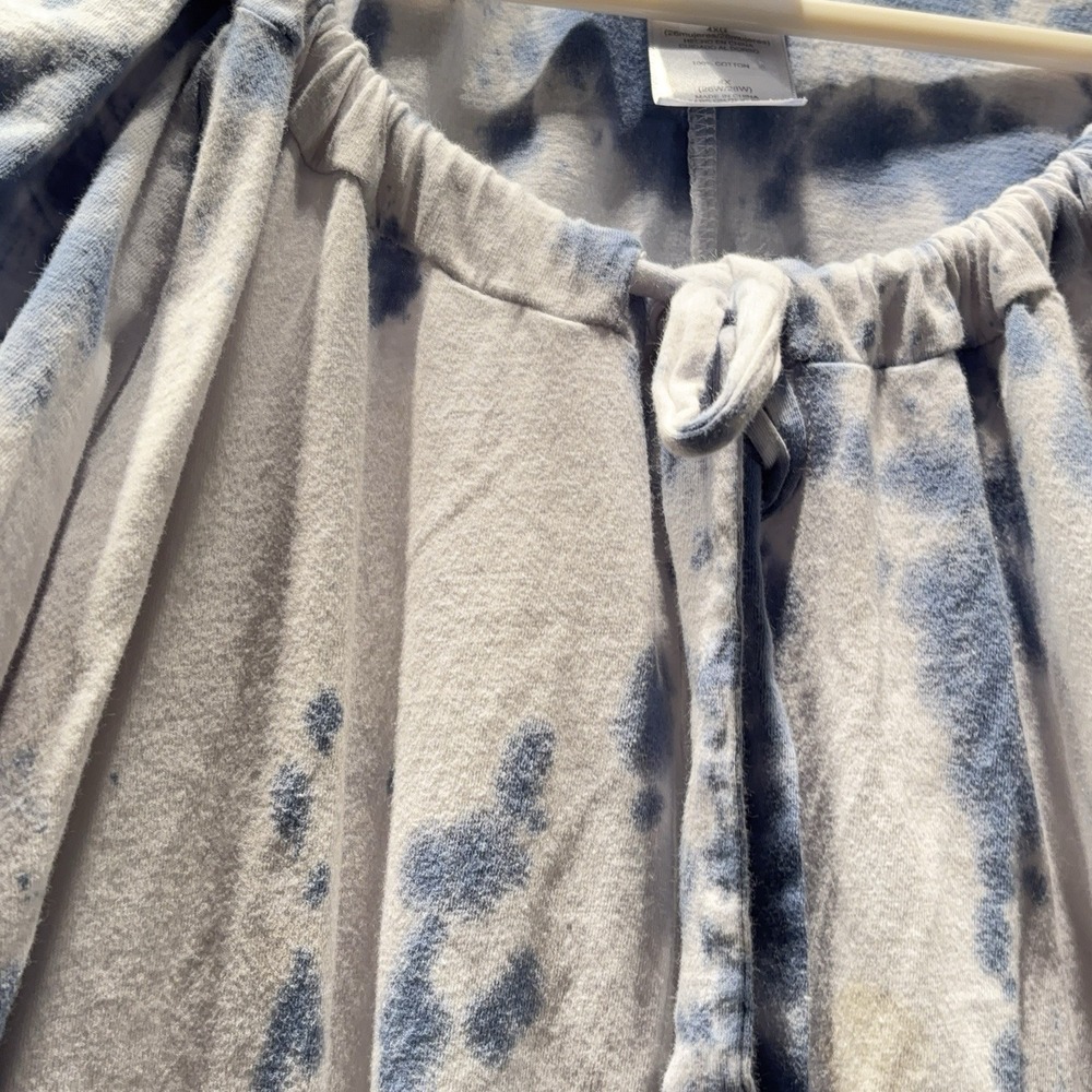 Just My Size White & Blue Short Sleeve Blouse Size 4X Draw String Round Neck - Picture 3 of 11
